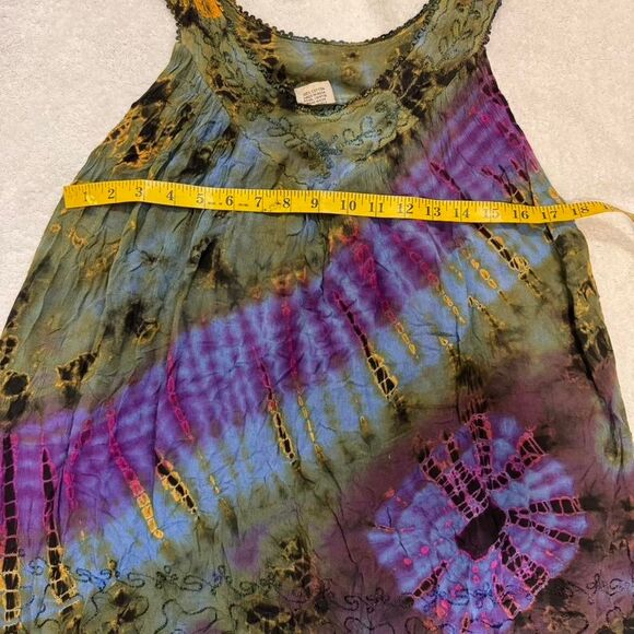 Green Purple tie dye tank top with lace trim One size Boho Indie Festival Grunge - Picture 6 of 8